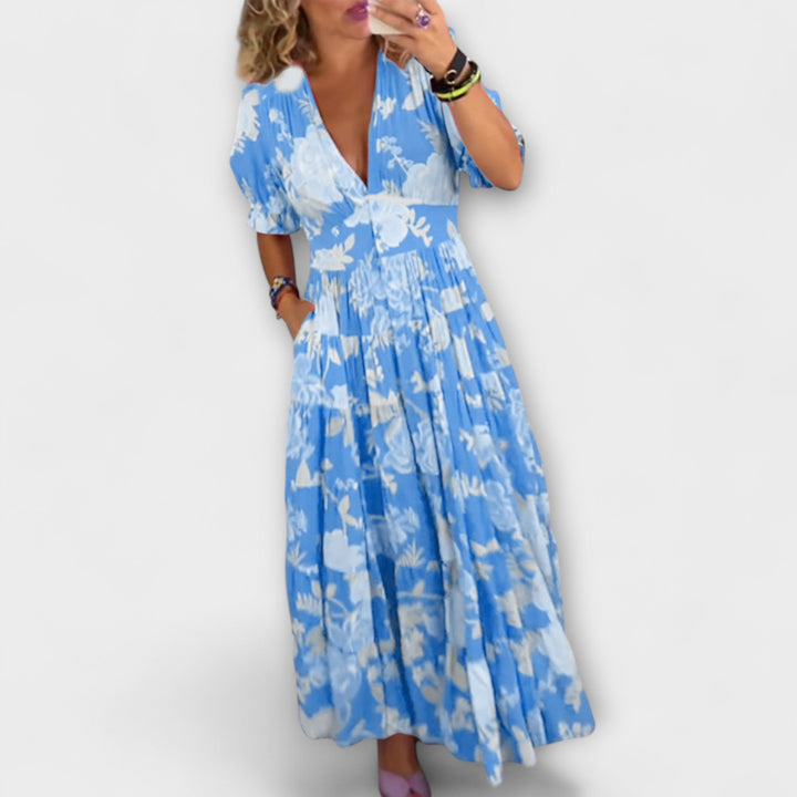 Zora | Květinové maxi šaty s výstřihem do V a kapsami