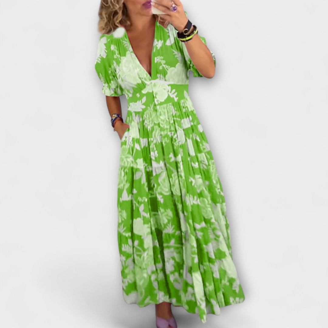 Zora | Květinové maxi šaty s výstřihem do V a kapsami