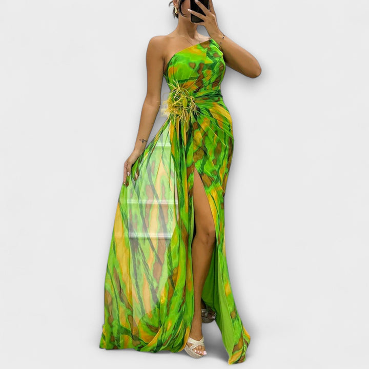 Renata | Jednoramenné maxi šaty s potiskem