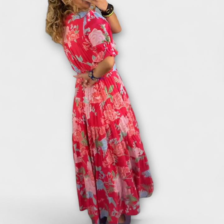 Zora | Květinové maxi šaty s výstřihem do V a kapsami