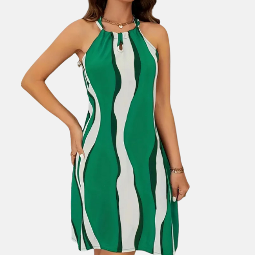 Olga | Šaty s krátkým zavazováním za krk, odhalenými zády a pruhovaným vzorem