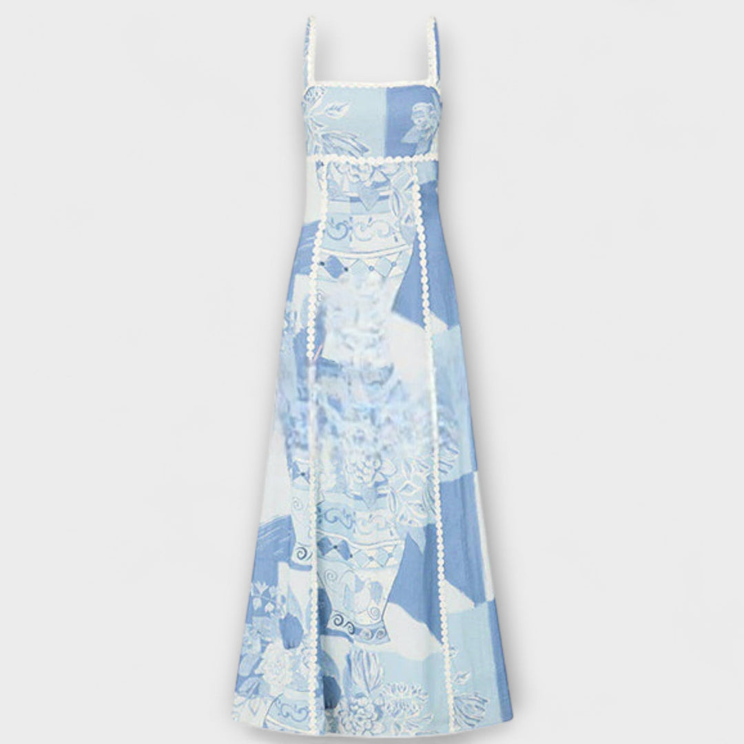 Valentýna | Maxišaty z lněné směsi s potiskem