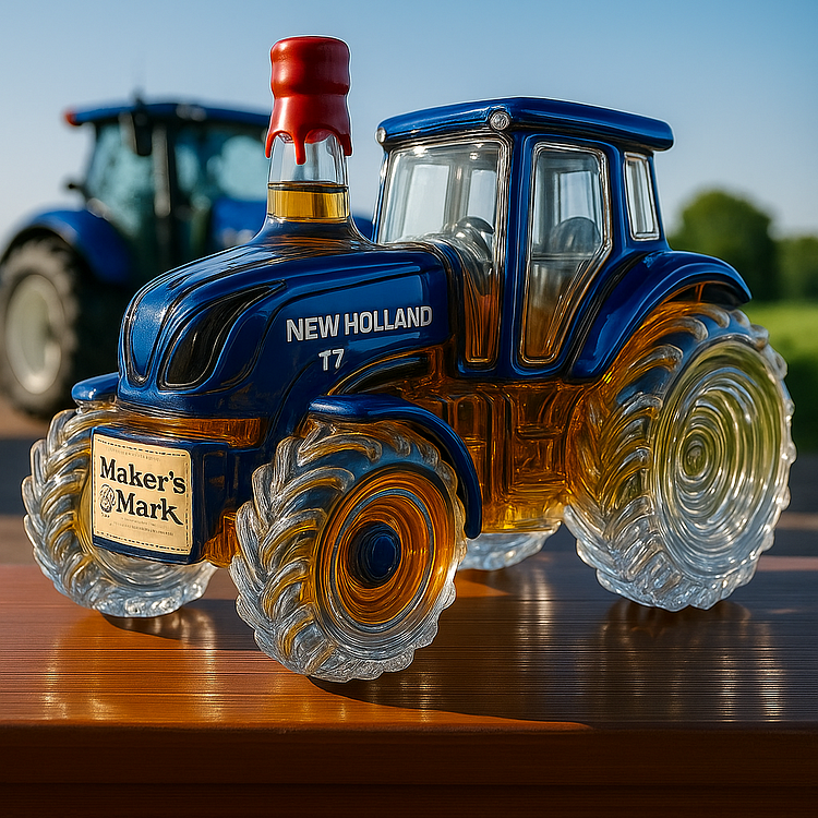 Klasická láhev whisky ve tvaru traktoru New Holland T7
