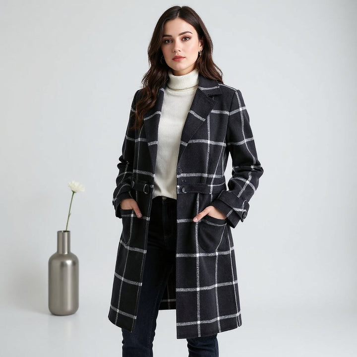 Bella | Women's Retro Lapel Plaid Tweed Coat