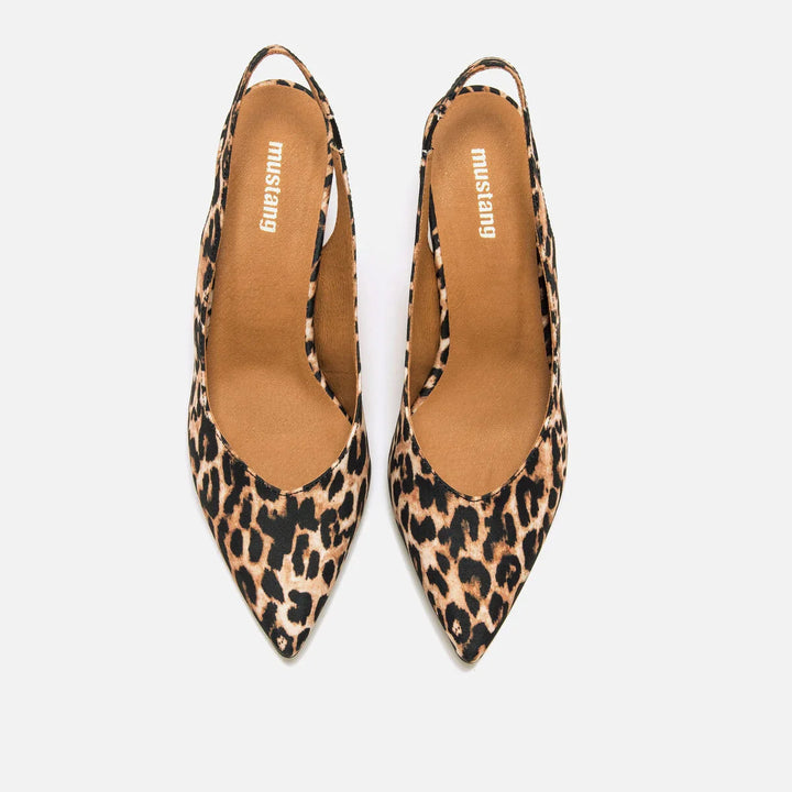 Marieta - Khaki stiletto podpatky s leopardím potiskem a špičatou špičkou