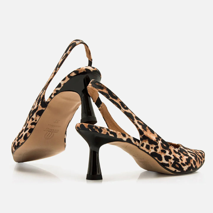 Marieta - Khaki stiletto podpatky s leopardím potiskem a špičatou špičkou