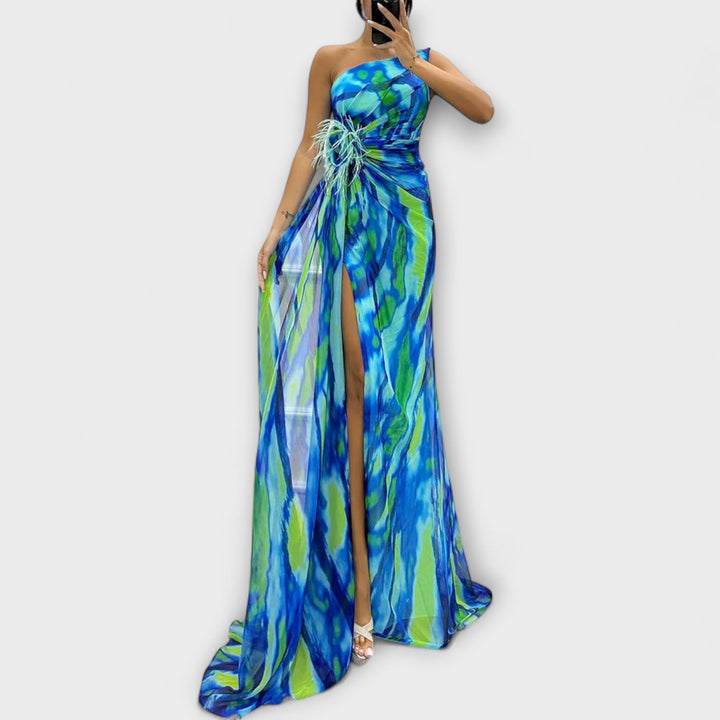 Renata | Jednoramenné maxi šaty s potiskem