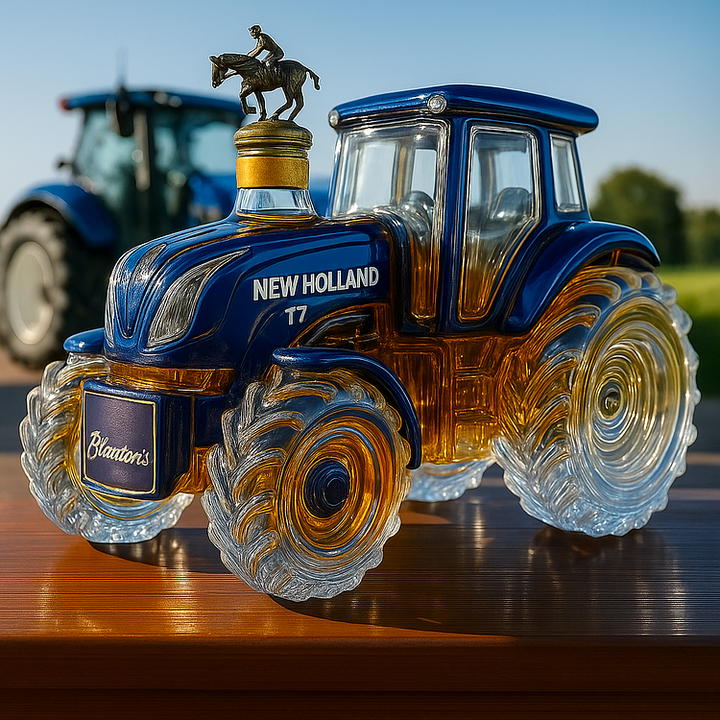 Klasická láhev whisky ve tvaru traktoru New Holland T7