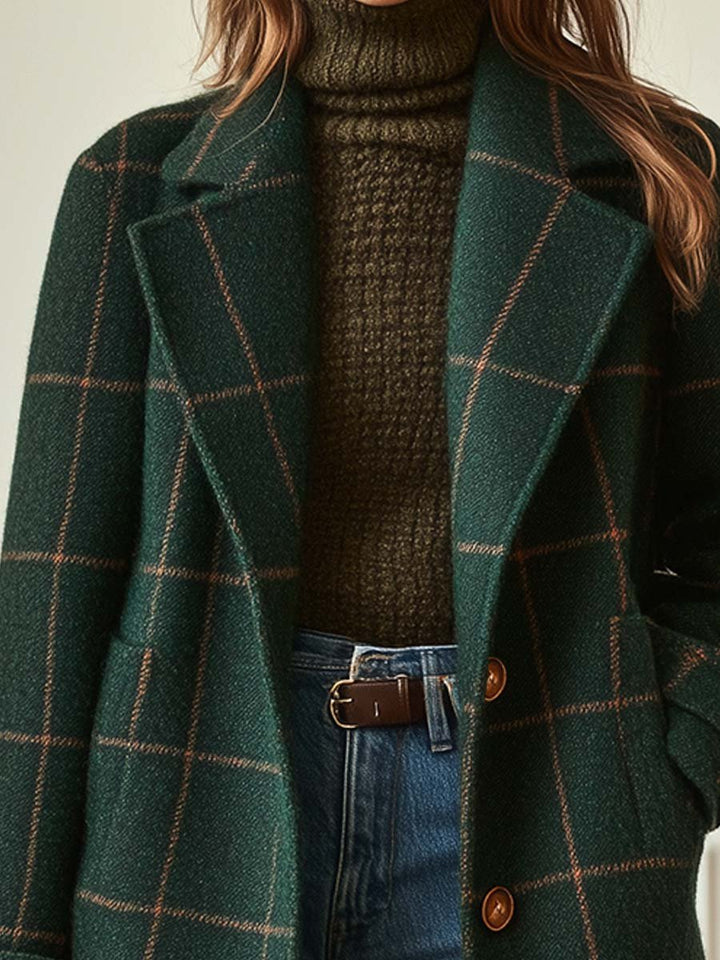Bella | Women's Retro Lapel Plaid Tweed Coat