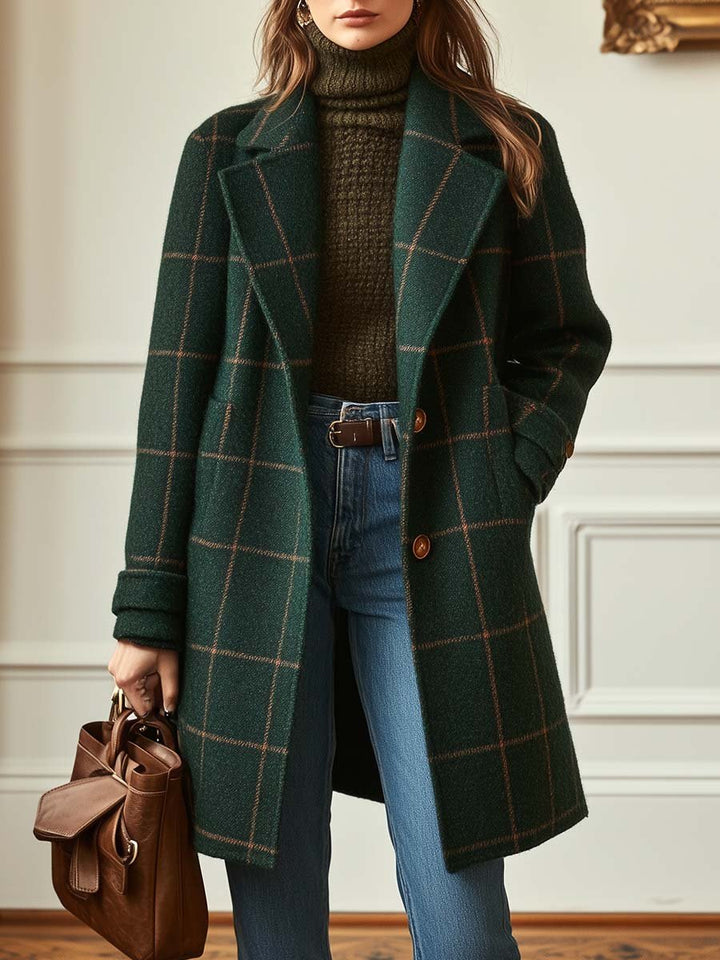 Bella | Women's Retro Lapel Plaid Tweed Coat
