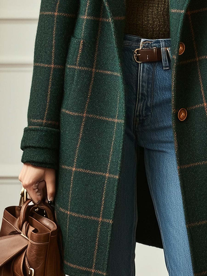 Bella | Women's Retro Lapel Plaid Tweed Coat